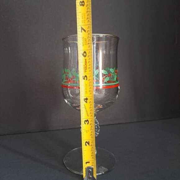 Vintage Holiday Glass Goblet Holly & Berry Design Gold Rim - Picture 9 of 11